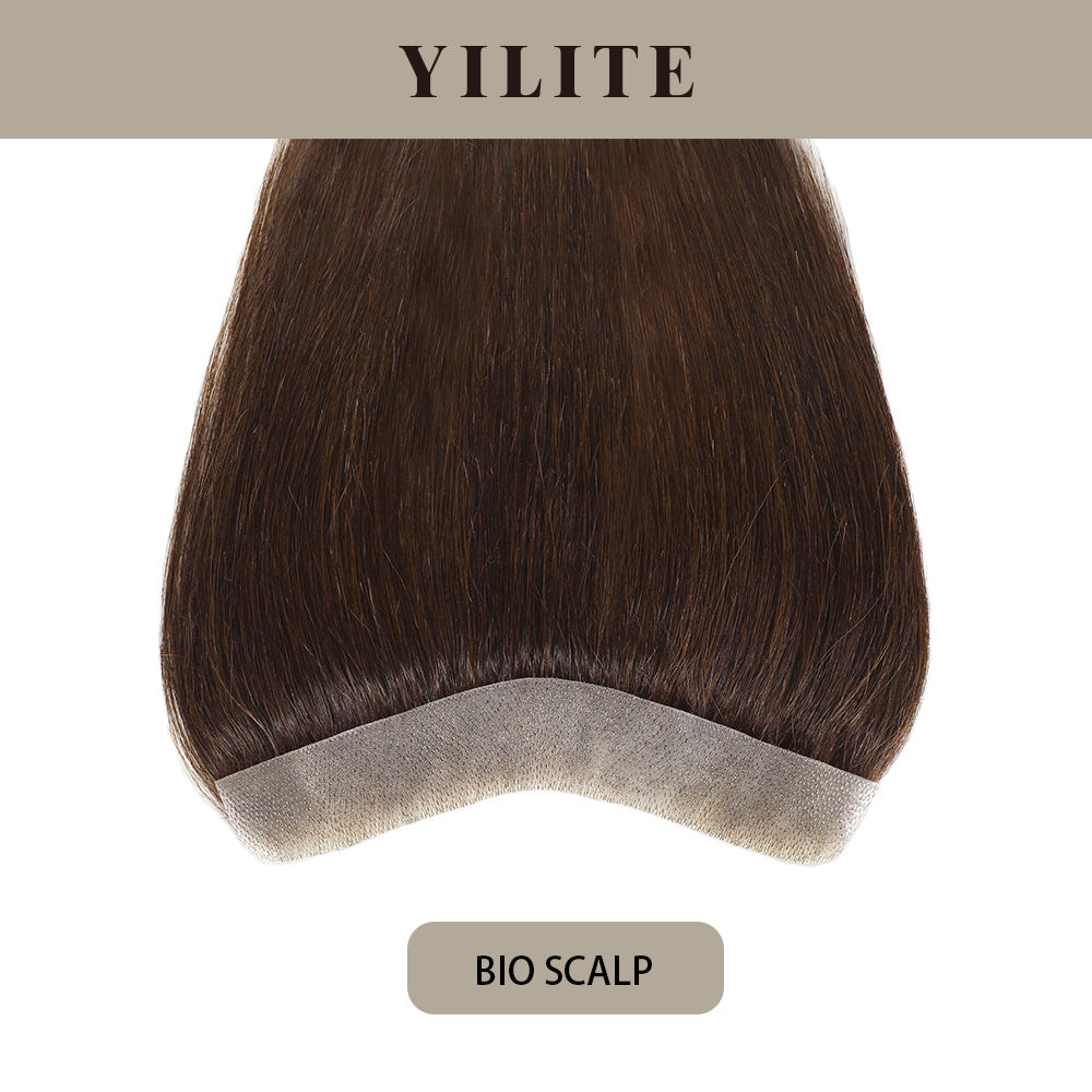 YILITE Seamless Hair Patch 2.5×16 cm Injected Hand-Tied Invisible Remy Human Hair #2 Darkest Brown