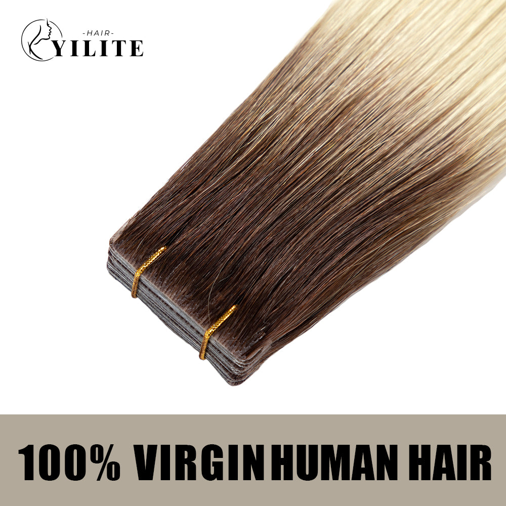 YILITE Seamless Injected Hand-Tied Invisible Tape In Hair Extension 20Pcs Virgin Human Hair (T2/60)