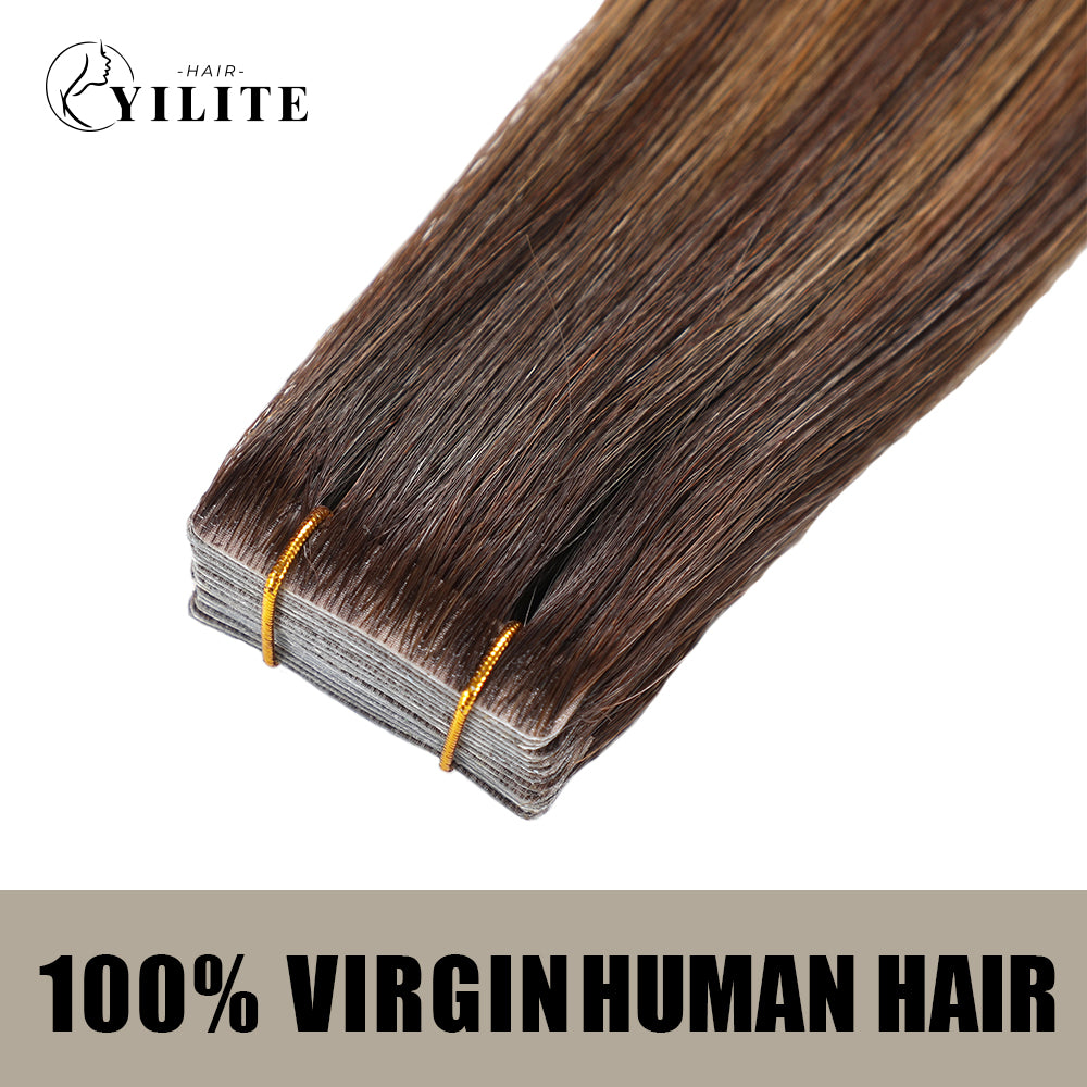 YILITE Seamless Injected Hand-Tied Invisible Tape In Hair Extension 20Pcs Virgin Human Hair (P2/6/T2)