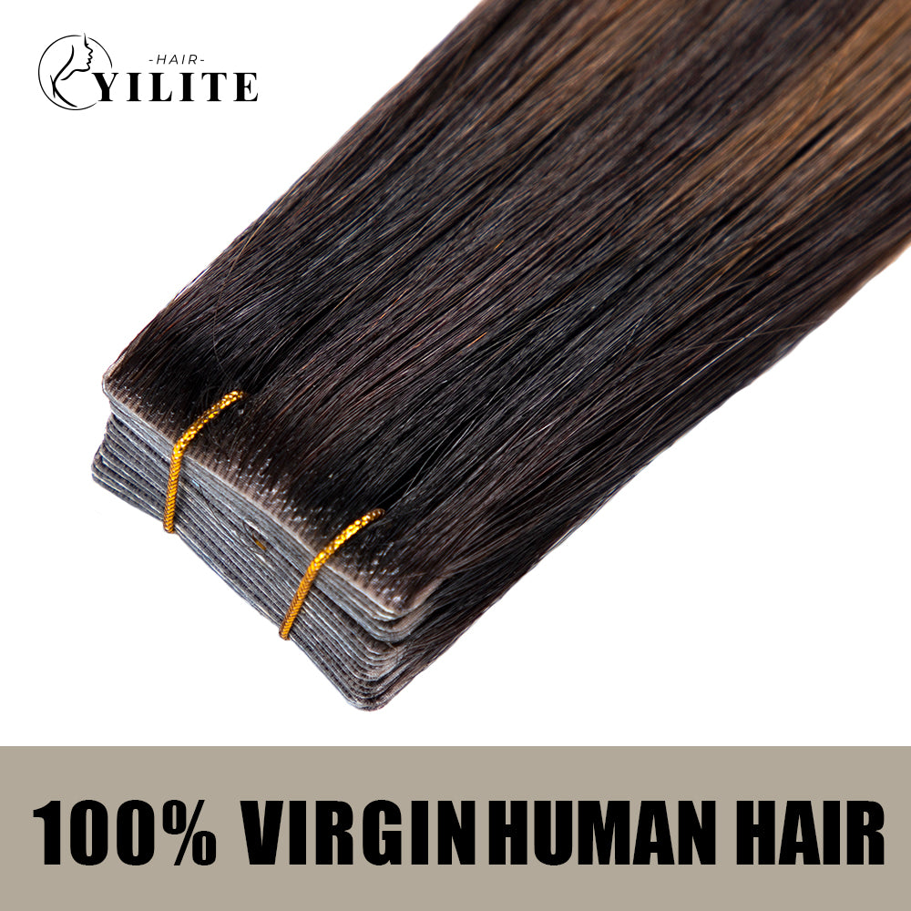 YILITE Seamless Injected Hand-Tied Invisible Tape In Hair Extension 20Pcs Virgin Human Hair (P1B/6/TIB)