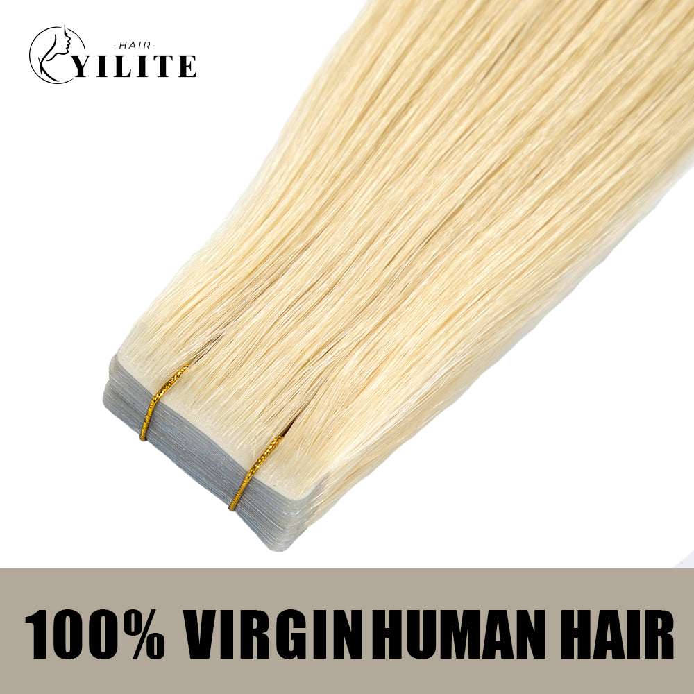 YILITE Seamless Injected Hand-Tied Invisible Tape In Hair Extension 20Pcs Virgin Human Hair (#613)