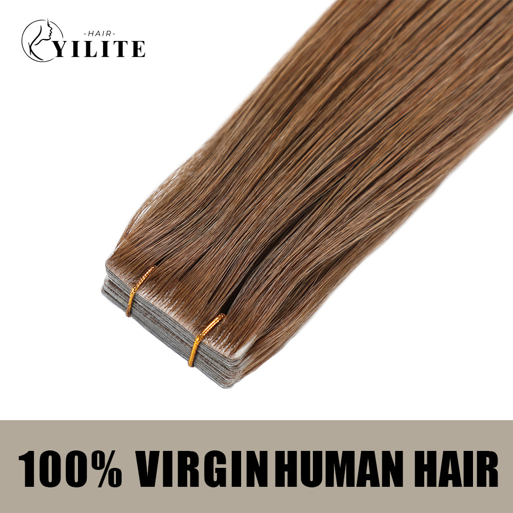 YILITE Seamless Injected Hand-Tied Invisible Tape In Hair Extension 20Pcs Virgin Human Hair (#6)