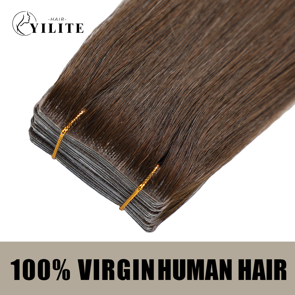 YILITE Seamless Injected Hand-Tied Invisible Tape In Hair Extension 20Pcs Virgin Human Hair (#4)