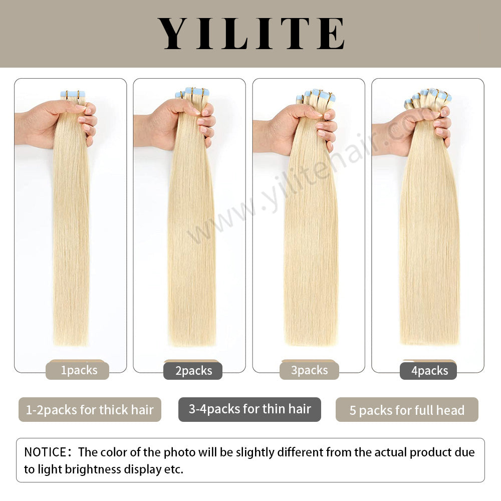 YILITE Tape In Hair Extensions 24Pcs Tape Ins Natural Remy Human Hair (#T8P18/60)