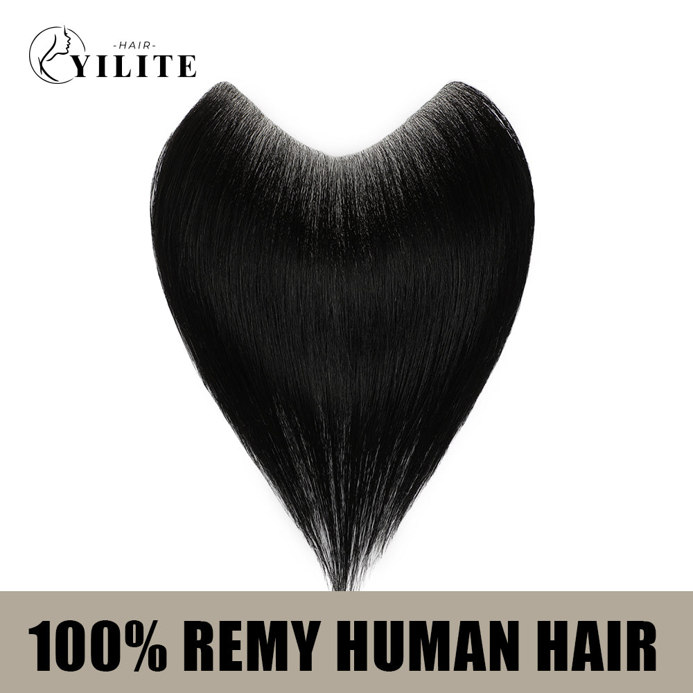 YILITE Seamless Hair Patch 3×16 cm Injected Hand-Tied Invisible Remy Human Hair #1 Jet Black