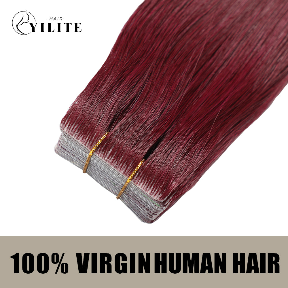 YILITE Seamless Injected Hand-Tied Invisible Tape In Hair Extension 20Pcs Virgin Human Hair (#99J)