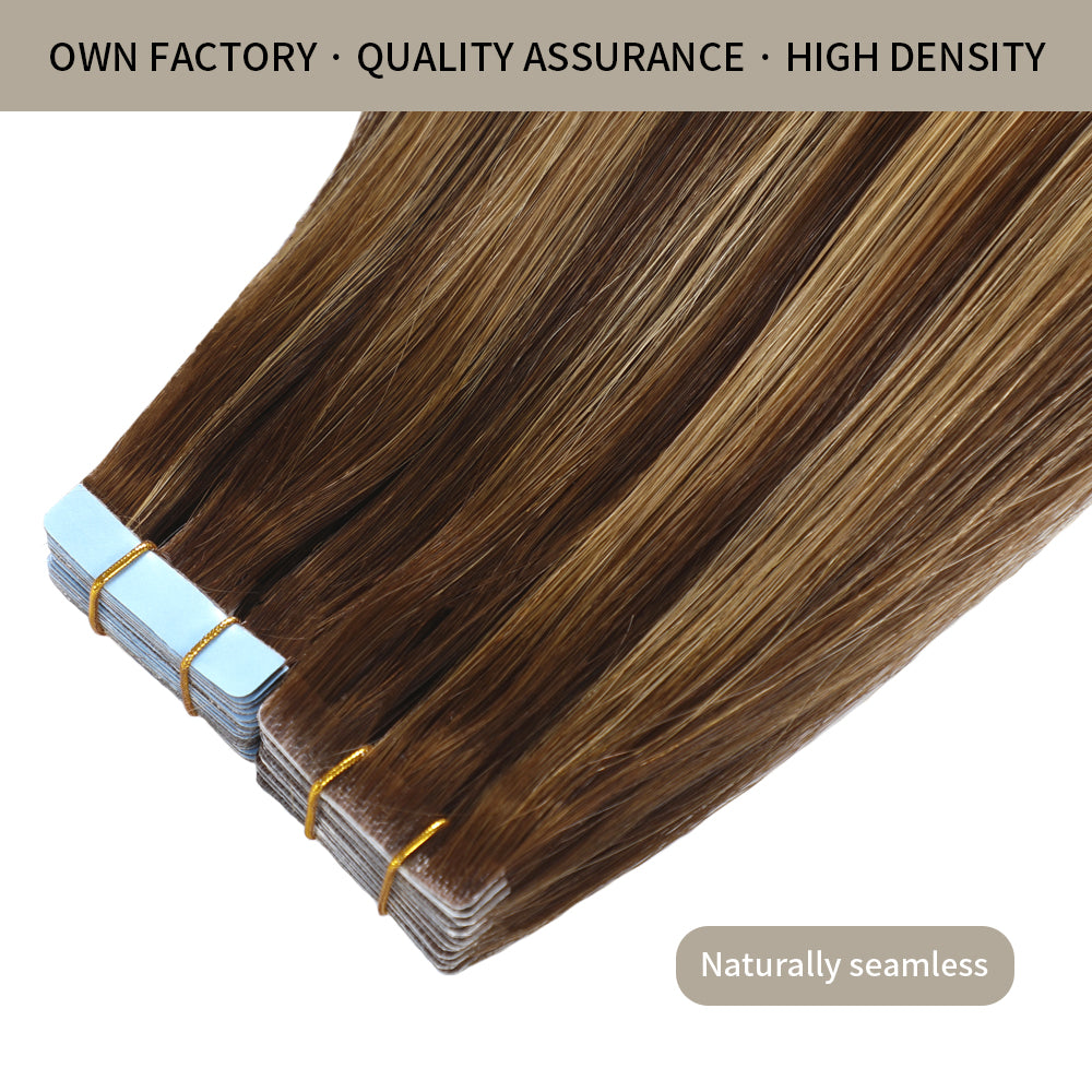 YILITE Seamless Injected Hand-Tied Invisible Tape In Hair Extension 20Pcs Virgin Human Hair (P4/27/T4)