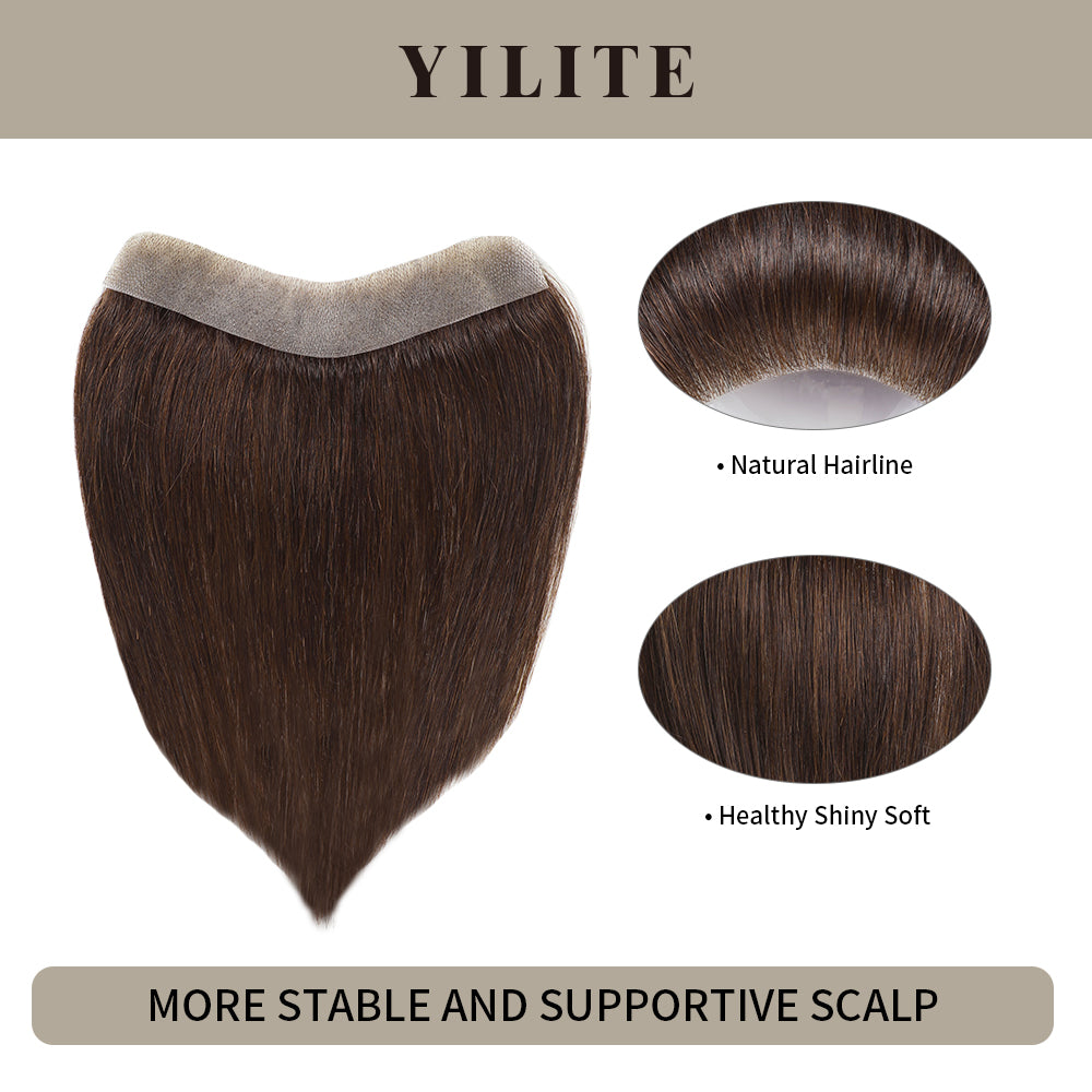 YILITE Seamless Hair Patch 2.5×16 cm Injected Hand-Tied Invisible Remy Human Hair #2 Darkest Brown