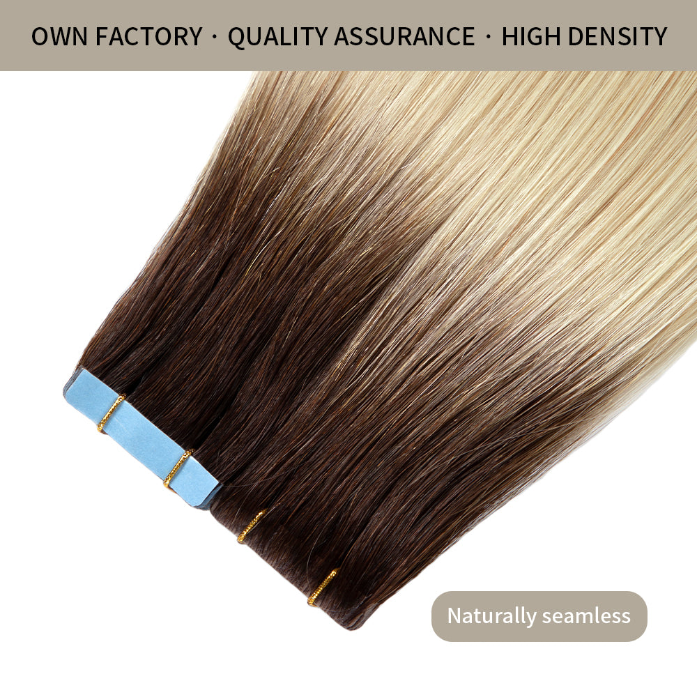 YILITE Seamless Injected Hand-Tied Invisible Tape In Hair Extension 20Pcs Virgin Human Hair (T2/60)