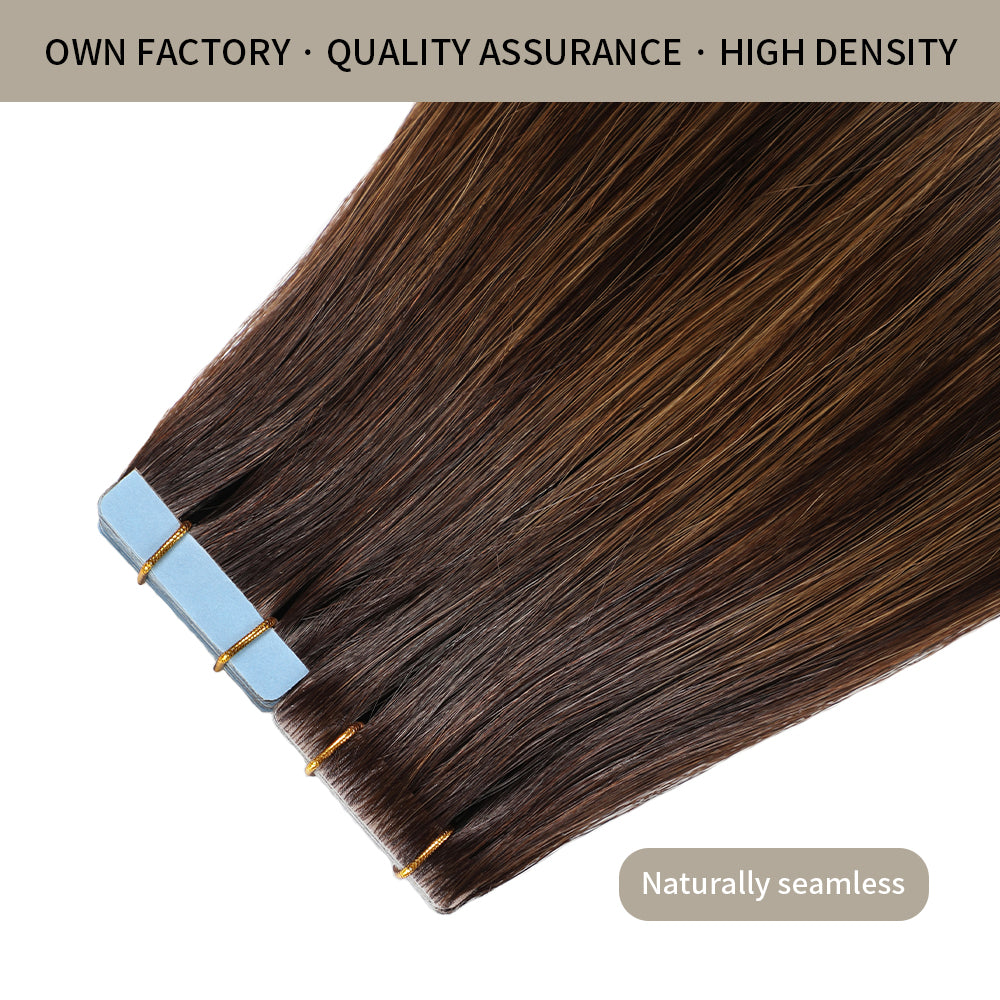 YILITE Seamless Injected Hand-Tied Invisible Tape In Hair Extension 20Pcs Virgin Human Hair (P2/6/T2)