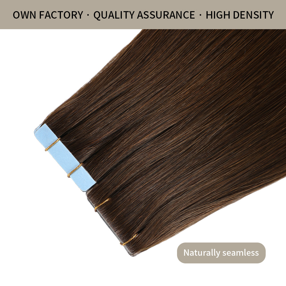 YILITE Seamless Injected Hand-Tied Invisible Tape In Hair Extension 20Pcs Virgin Human Hair (#4)