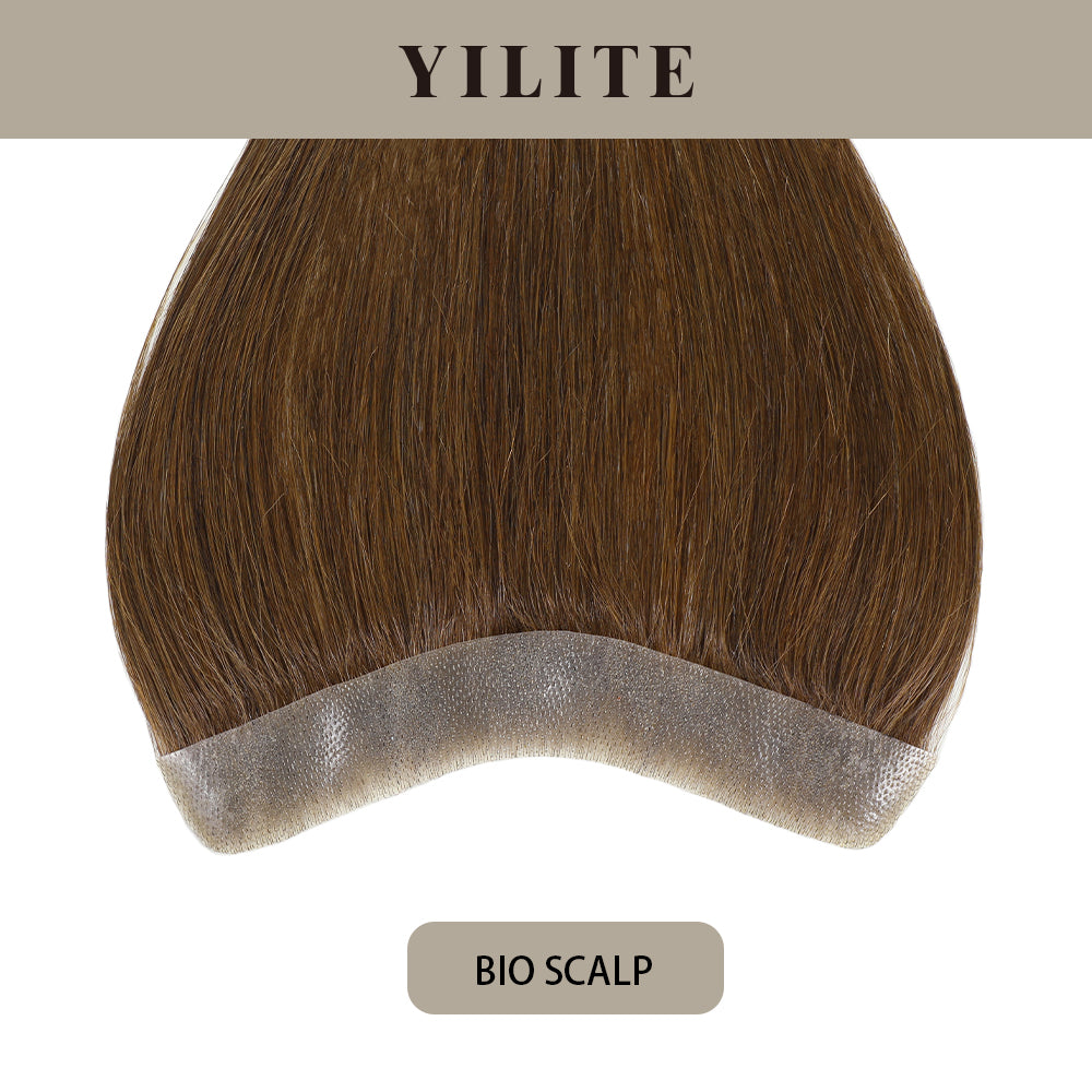 YILITE Seamless Hair Patch 2.5×16 cm Injected Hand-Tied Invisible Remy Human Hair #4 Dark Brown