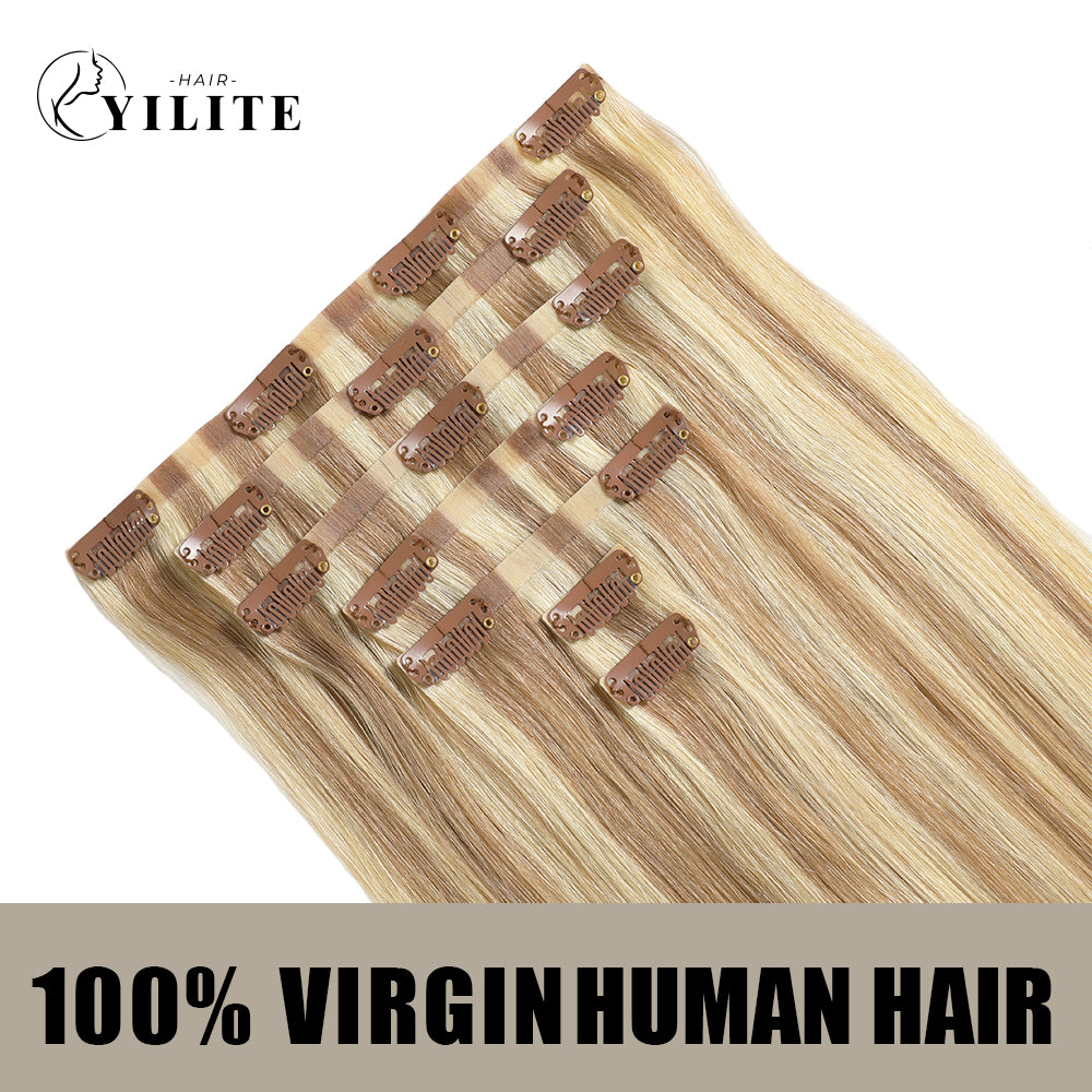 YILITE Seamless Injected Hand-Tied Invisible Clip-ins 7Pcs 16 Clips Virgin Human Hair (#P18/613)