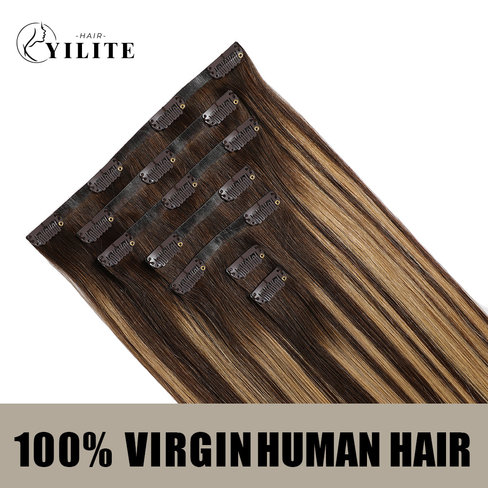 YILITE Seamless Injected Hand-Tied Invisible Clip-ins 7Pcs 16 Clips Virgin Human Hair (#P4/27/T4)