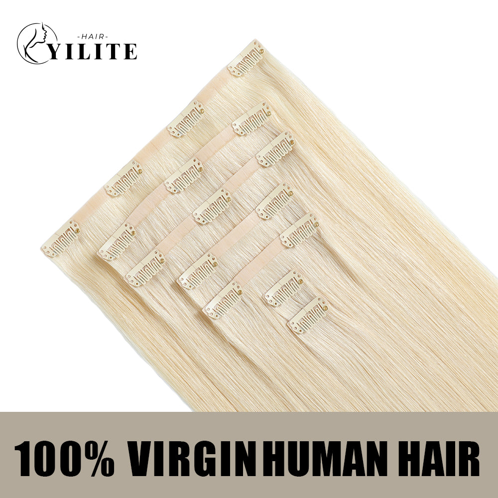 YILITE Seamless Injected Hand-Tied Invisible Clip-ins 7Pcs 16 Clips Virgin Human Hair (#60)