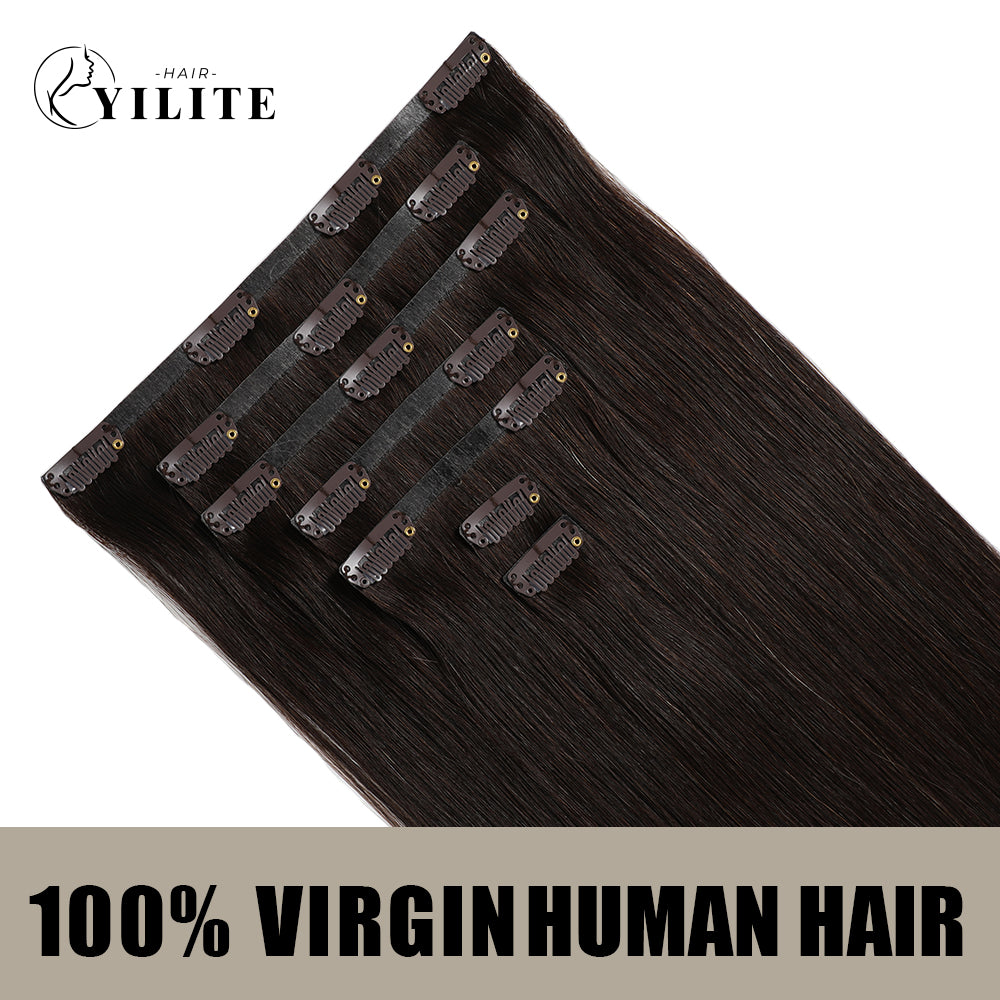 YILITE Seamless Injected Hand-Tied Invisible Clip-ins 7Pcs 16 Clips Virgin Human Hair (#2)