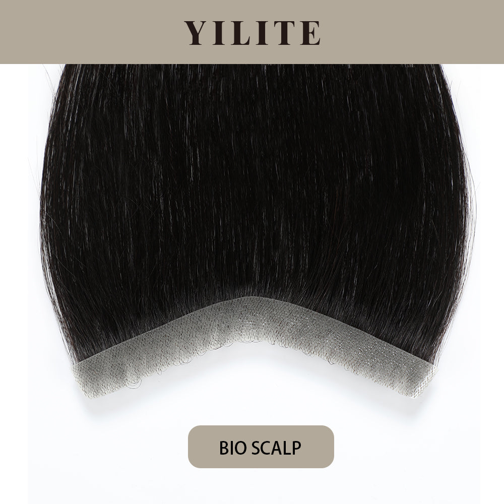 YILITE Seamless Hair Patch 1.5×15 cm Injected Hand-Tied Invisible Remy Human Hair Natural black