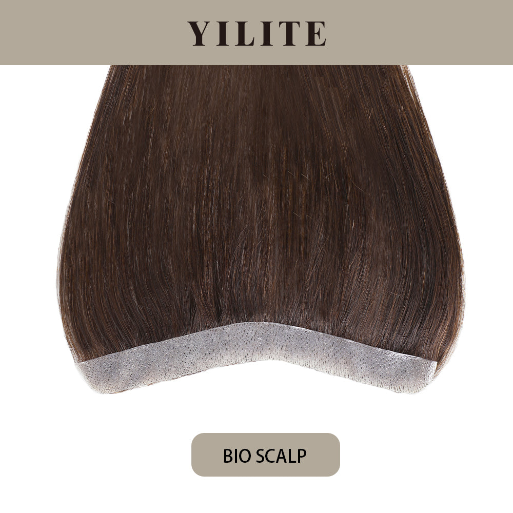 YILITE Seamless Hair Patch 1.5×15 cm Injected Hand-Tied Invisible Remy Human Hair #2 Darkest Brown