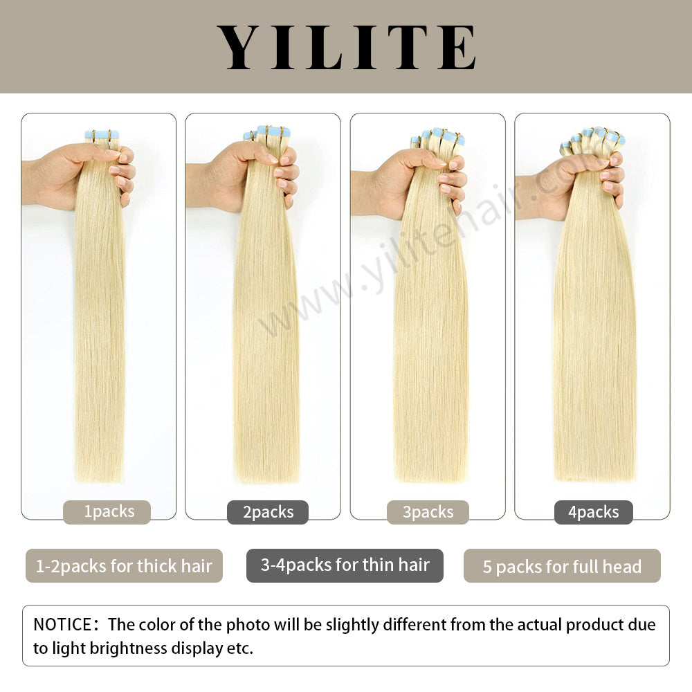 YILITE Tape In Hair Extensions 24Pcs Tape Ins Natural Remy Human Hair (#P22/60/T18)