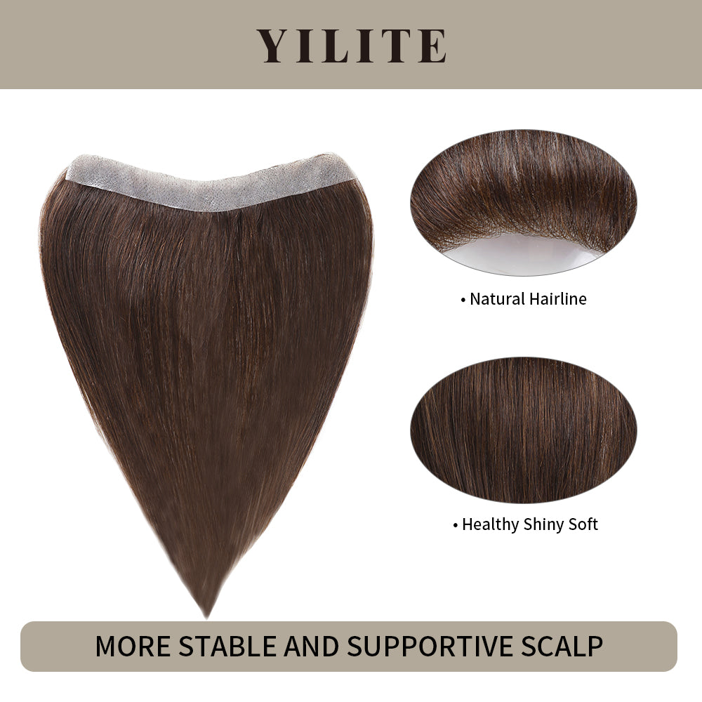 YILITE Seamless Hair Patch 1.5×15 cm Injected Hand-Tied Invisible Remy Human Hair #2 Darkest Brown