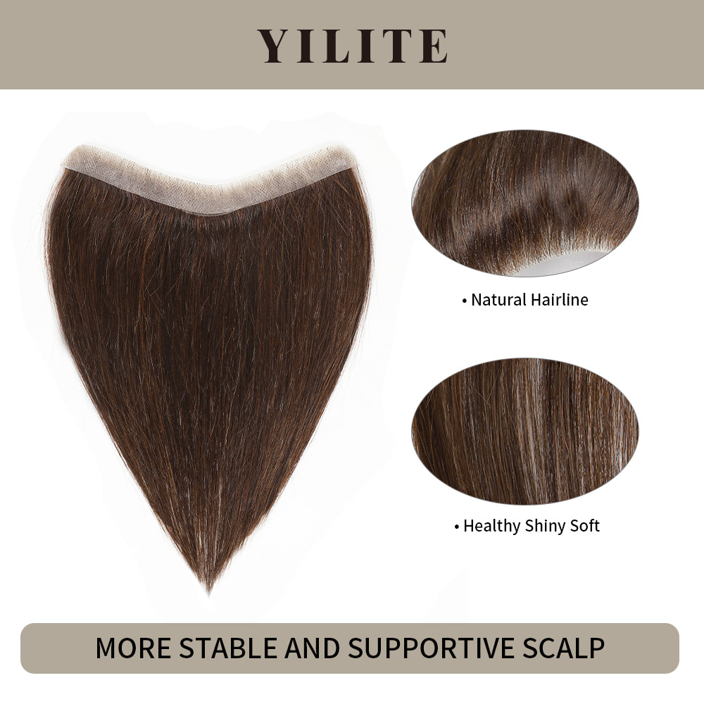 YILITE Seamless Hair Patch 1.5×16 cm Injected Hand-Tied Invisible Remy Human Hair #2 Darkest Brown