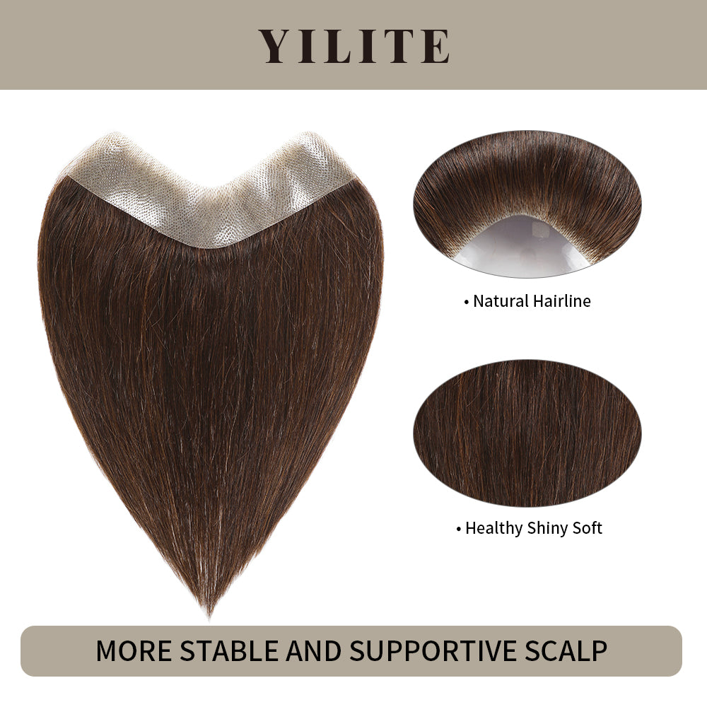 YILITE Seamless Hair Patch 3×16 cm Injected Hand-Tied Invisible Remy Human Hair #2 Darkest Brown