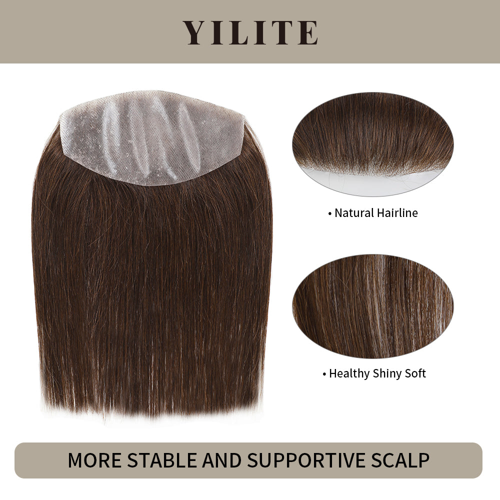 YILITE Seamless Hair Patch 7×15 cm Injected Hand-Tied Invisible Remy Human Hair #2 Darkest Brown