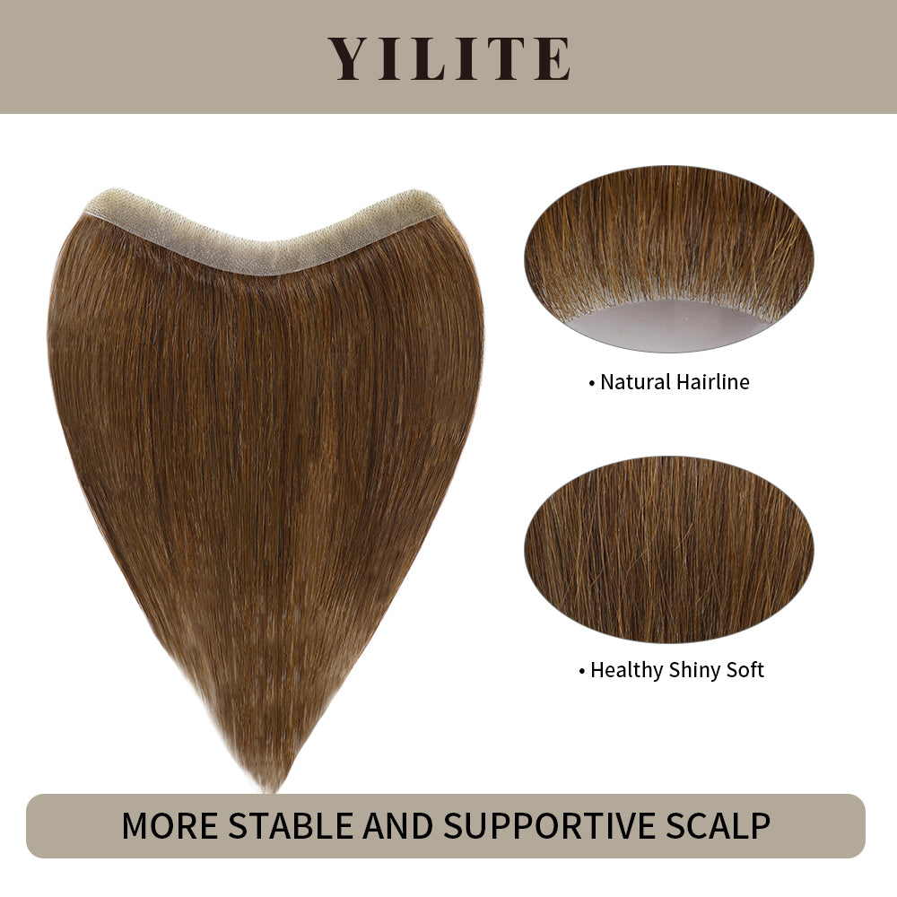 YILITE Seamless Hair Patch 1.5×15 cm Injected Hand-Tied Invisible Remy Human Hair #4 Dark Brown