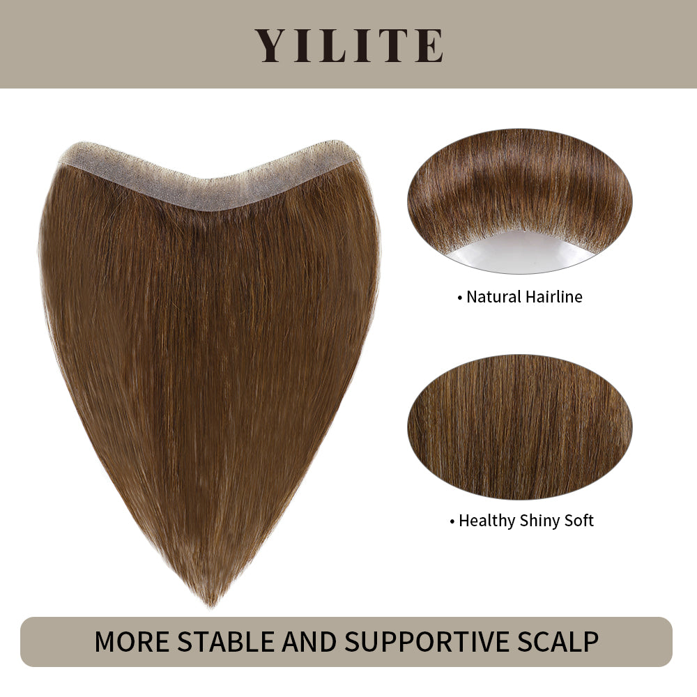 YILITE Seamless Hair Patch 1.5×16 cm Injected Hand-Tied Invisible Remy Human Hair #4 Dark Brown