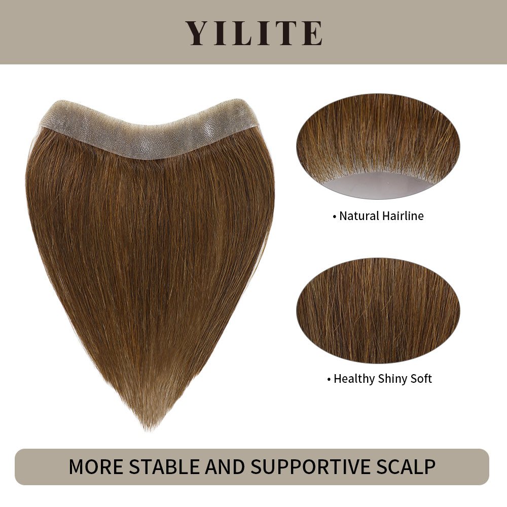 YILITE Seamless Hair Patch 2.5×16 cm Injected Hand-Tied Invisible Remy Human Hair #4 Dark Brown