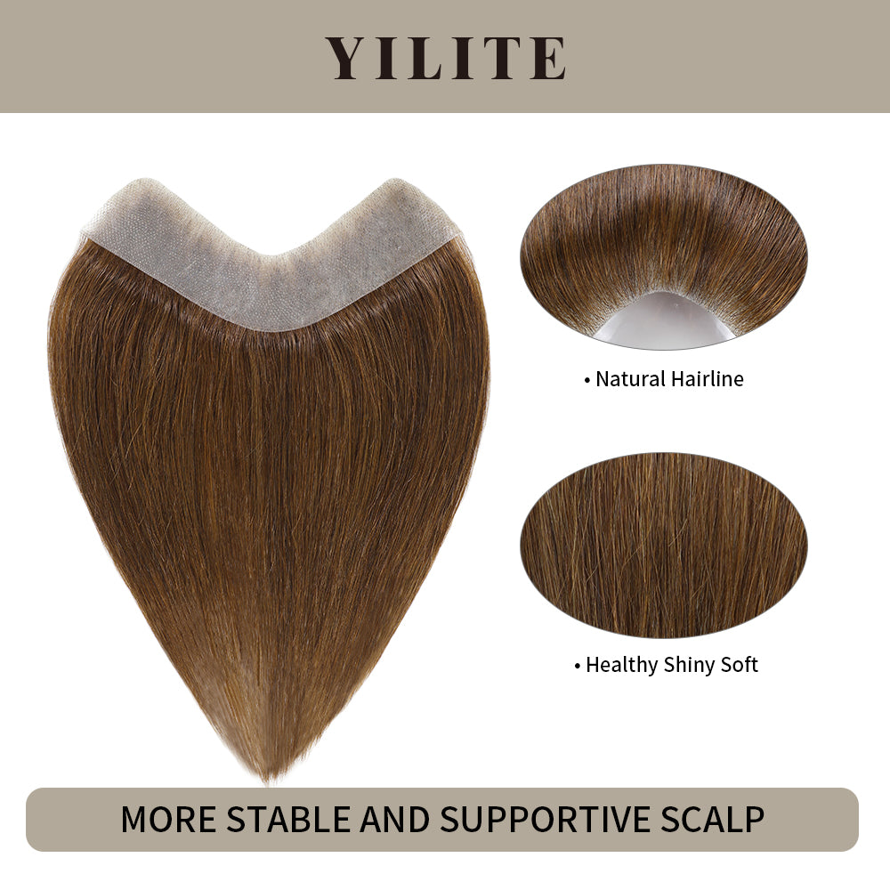 YILITE Seamless Hair Patch 3×16 cm Injected Hand-Tied Invisible Remy Human Hair #4 Dark Brown