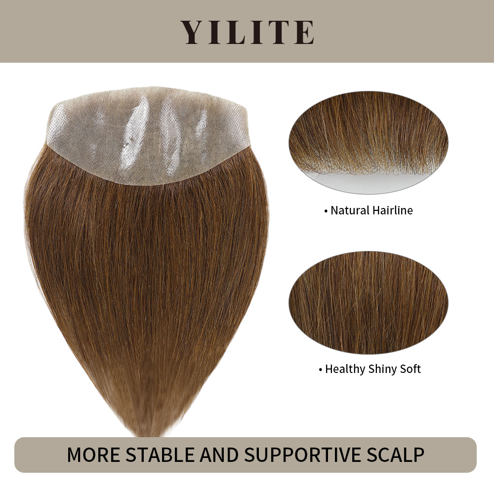 YILITE Seamless Hair Patch 7×15 cm Injected Hand-Tied Invisible Remy Human Hair #4 Dark Brown