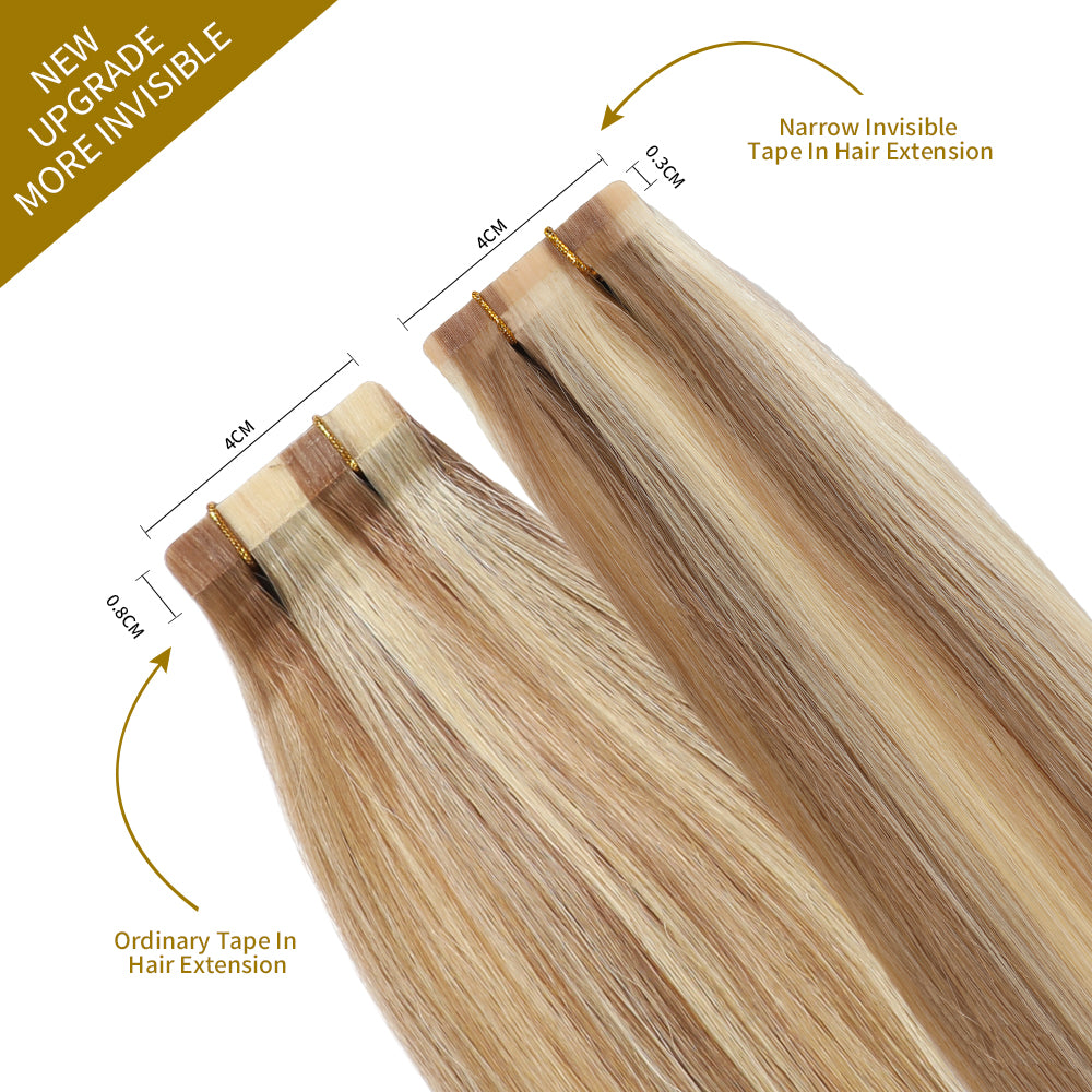 YILITE Narrow Invisible Tape In Hair Extension Remy Human Hair 24Pcs (#P18/613)