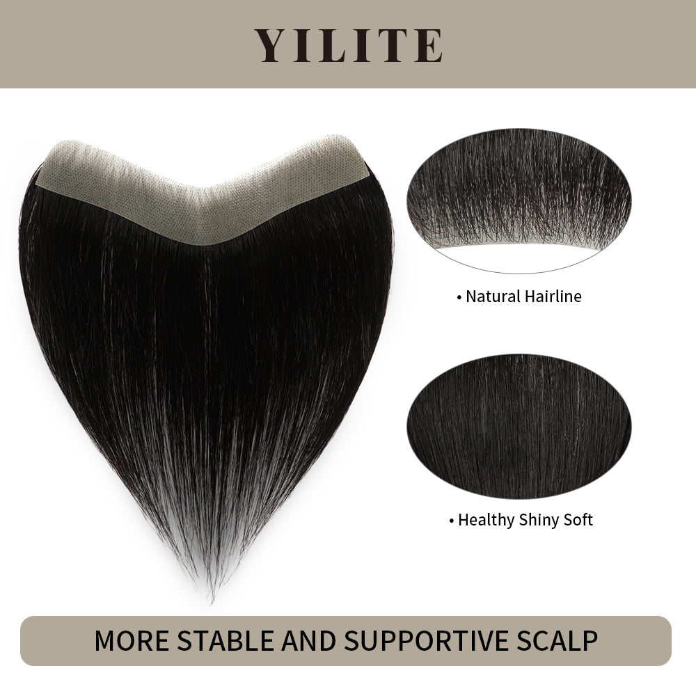 YILITE Seamless Hair Patch 2.5×16 cm Injected Hand-Tied Invisible Remy Human Hair #1 Jet Black