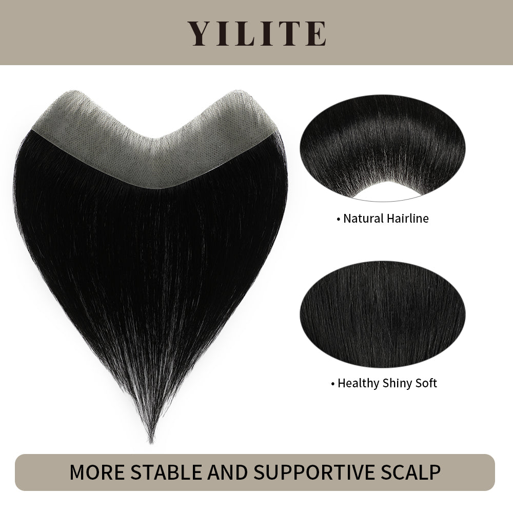 YILITE Seamless Hair Patch 3×16 cm Injected Hand-Tied Invisible Remy Human Hair #1 Jet Black