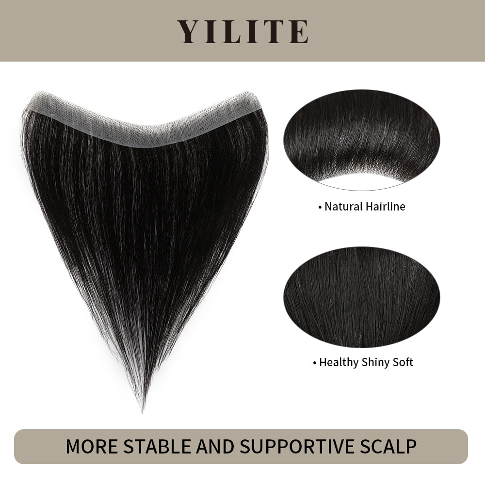 YILITE Seamless Hair Patch 1.5×16 cm Injected Hand-Tied Invisible Remy Human Hair #1 Jet Black