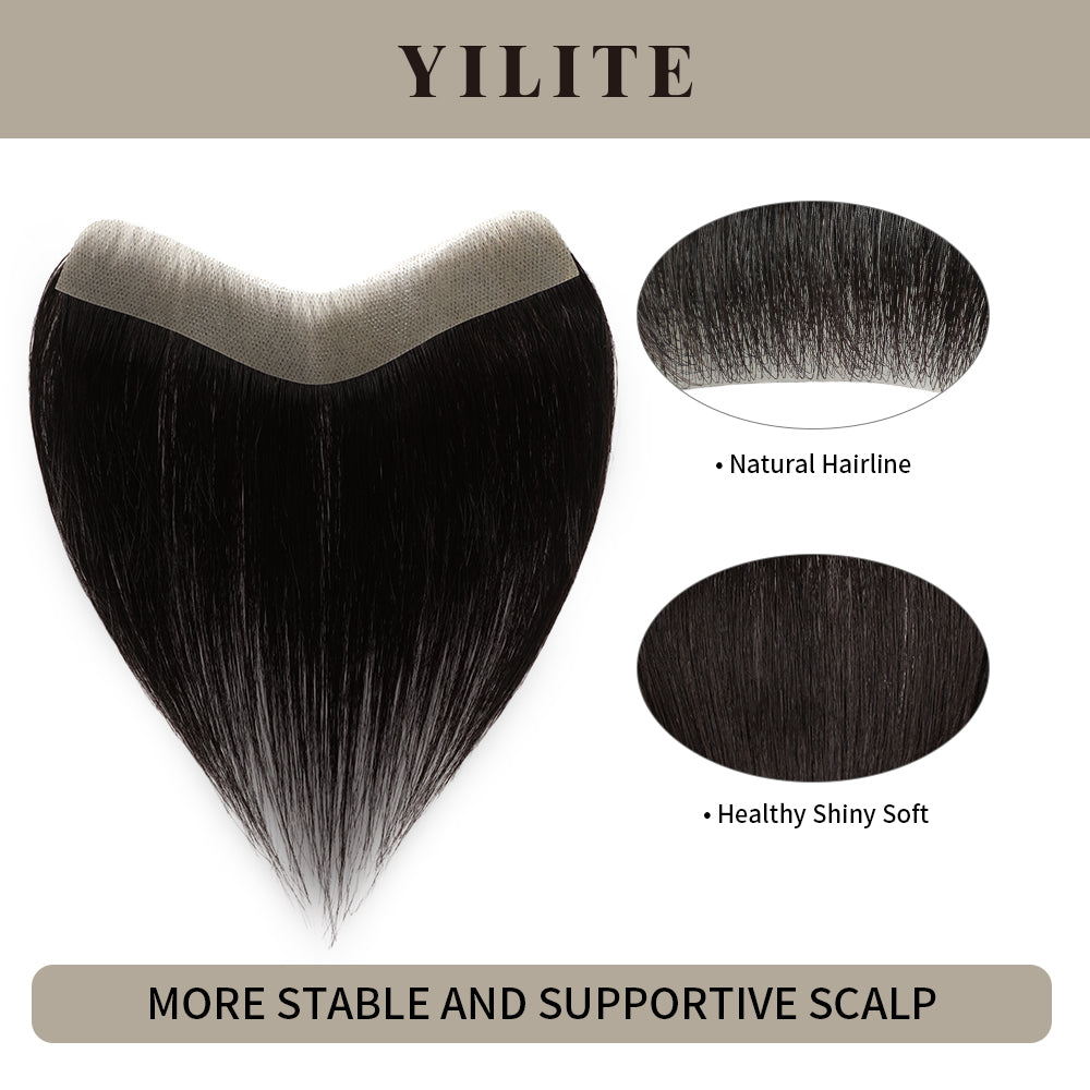 YILITE Seamless Hair Patch 2.5×16 cm Injected Hand-Tied Invisible Remy Human Hair ( Natural black )