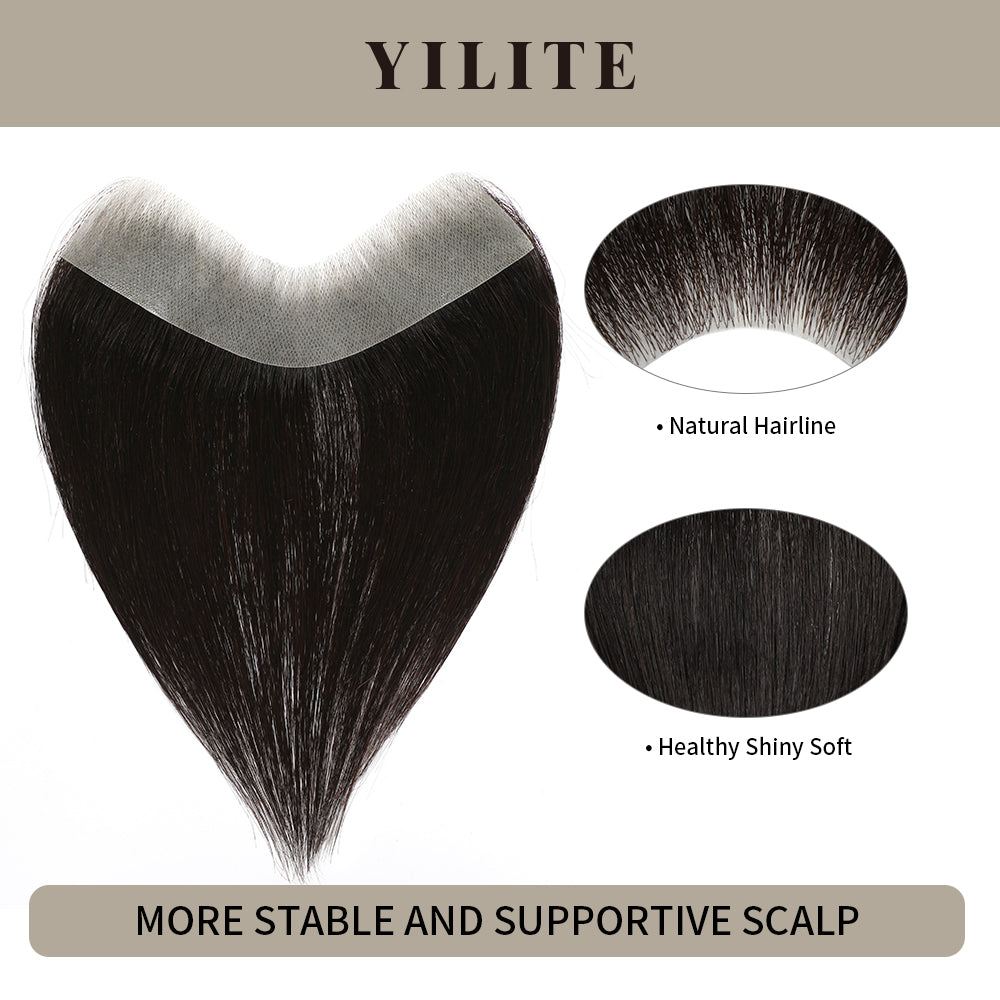 YILITE Seamless Hair Patch 3×16 cm Injected Hand-Tied Invisible Remy Human Hair Natural black