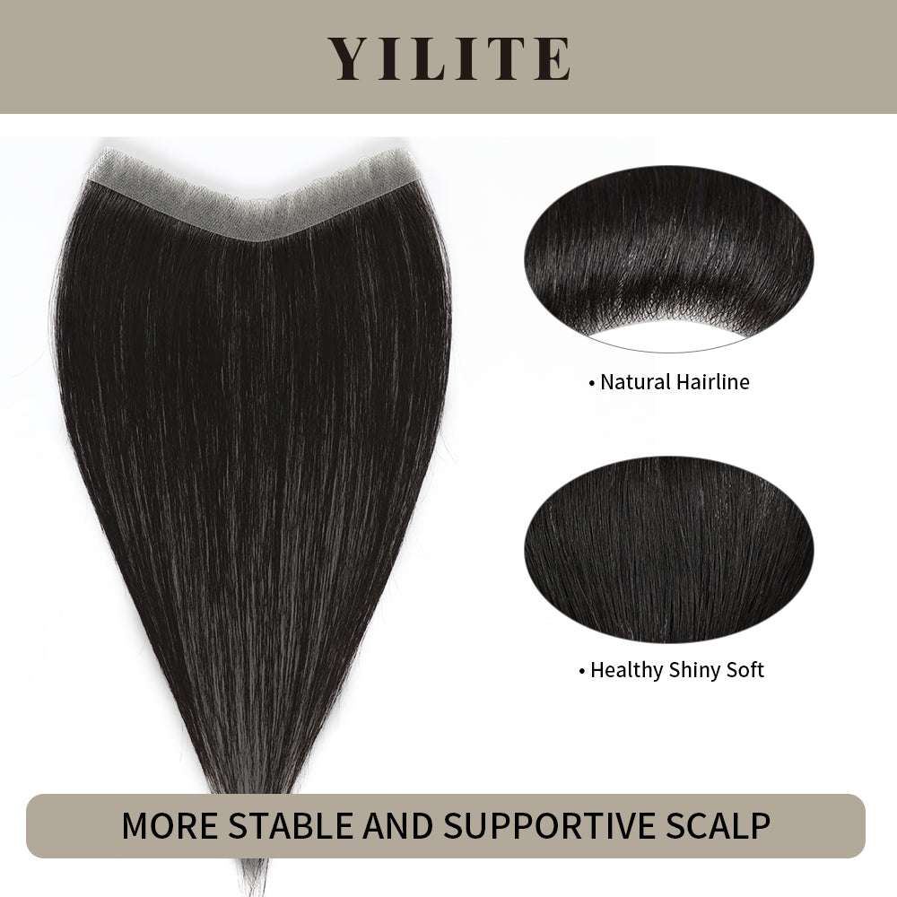 YILITE Seamless Hair Patch 1.5×15 cm Injected Hand-Tied Invisible Remy Human Hair Natural black