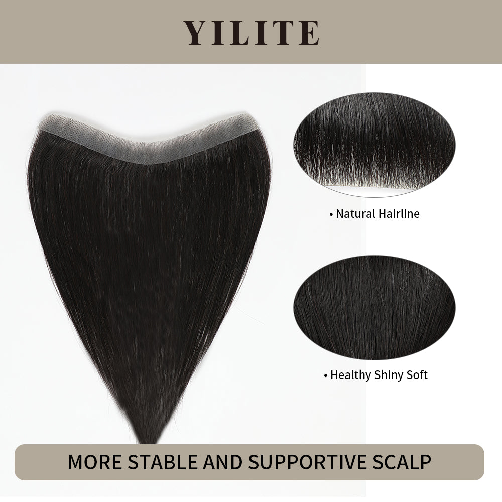 YILITE Seamless Hair Patch 1.5×16 cm Injected Hand-Tied Invisible Remy Human Hair Natural black