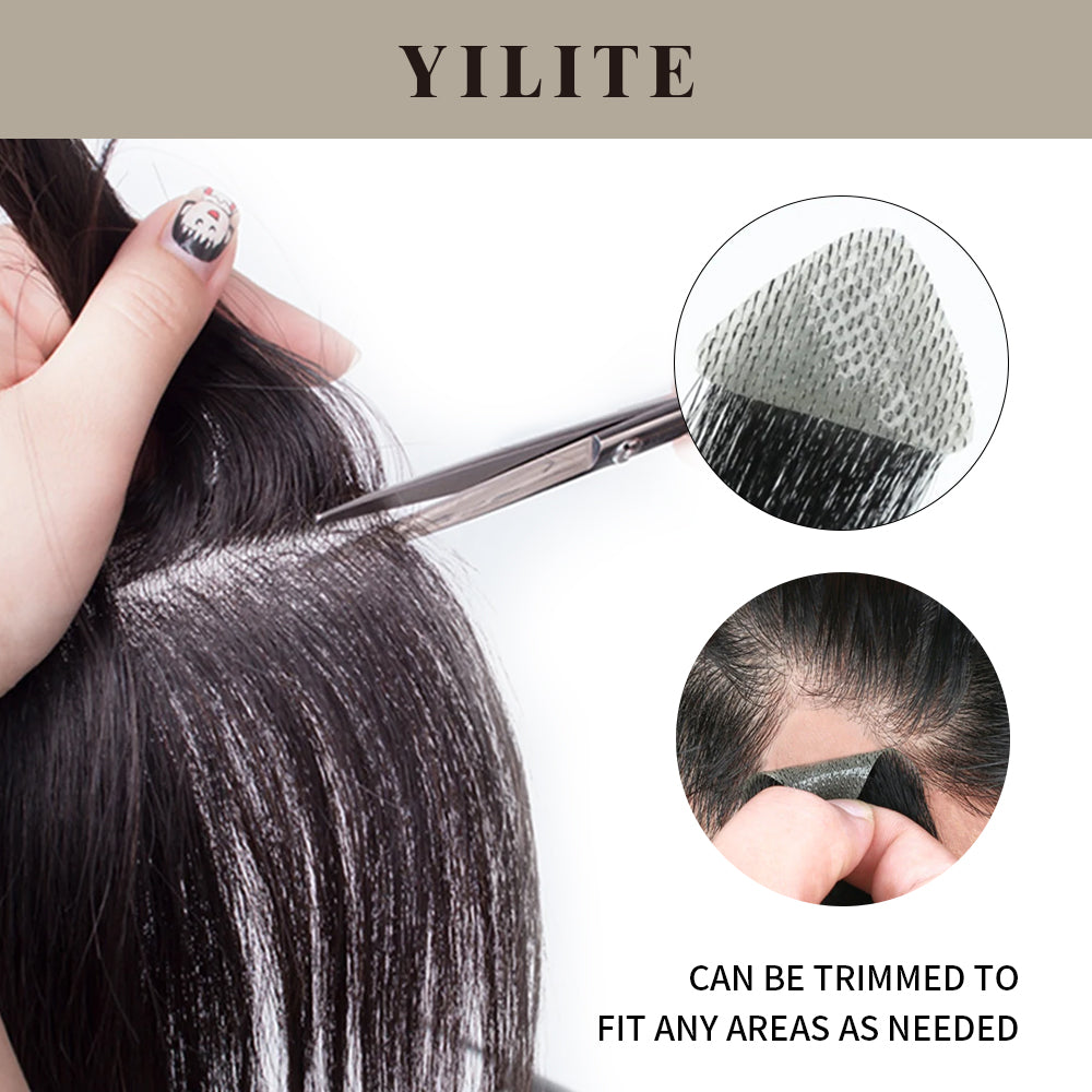 YILITE Seamless Hair Patch 1.5×15 cm Injected Hand-Tied Invisible Remy Human Hair #2 Darkest Brown