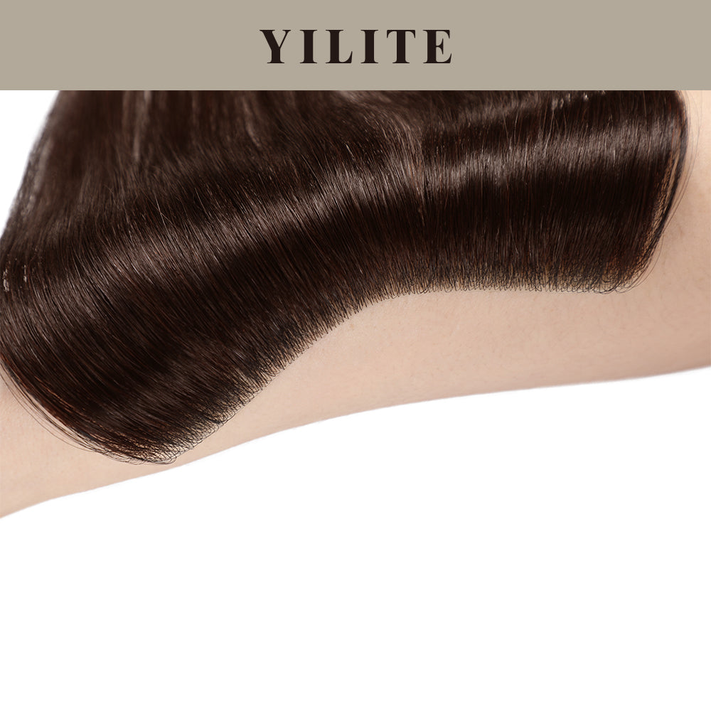 YILITE Seamless Hair Patch 1.5×15 cm Injected Hand-Tied Invisible Remy Human Hair #2 Darkest Brown