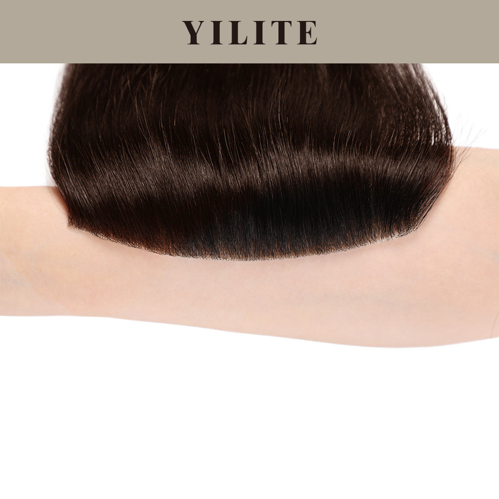 YILITE Seamless Hair Patch 7×15 cm Injected Hand-Tied Invisible Remy Human Hair #2 Darkest Brown