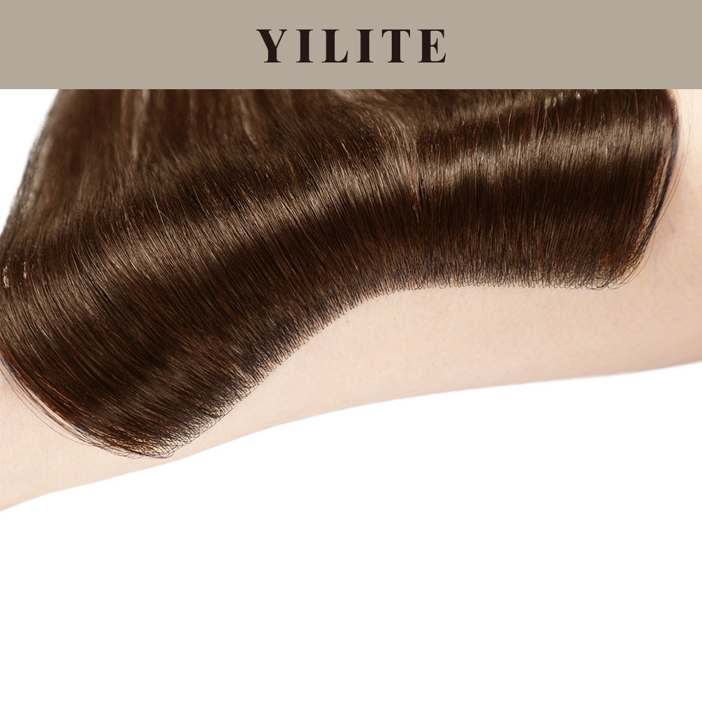 YILITE Seamless Hair Patch 1.5×15 cm Injected Hand-Tied Invisible Remy Human Hair #4 Dark Brown