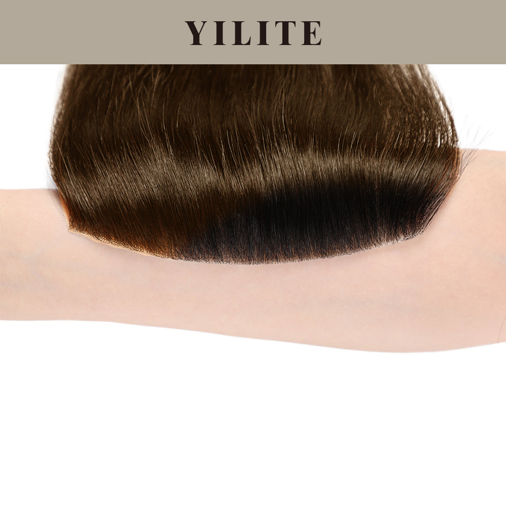 YILITE Seamless Hair Patch 7×15 cm Injected Hand-Tied Invisible Remy Human Hair #4 Dark Brown