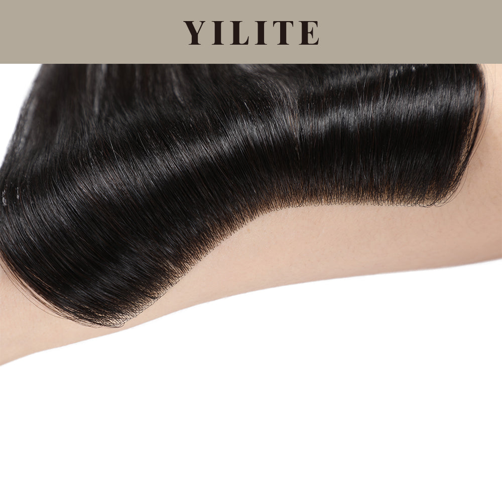 YILITE Seamless Hair Patch 2.5×16 cm Injected Hand-Tied Invisible Remy Human Hair #1 Jet Black