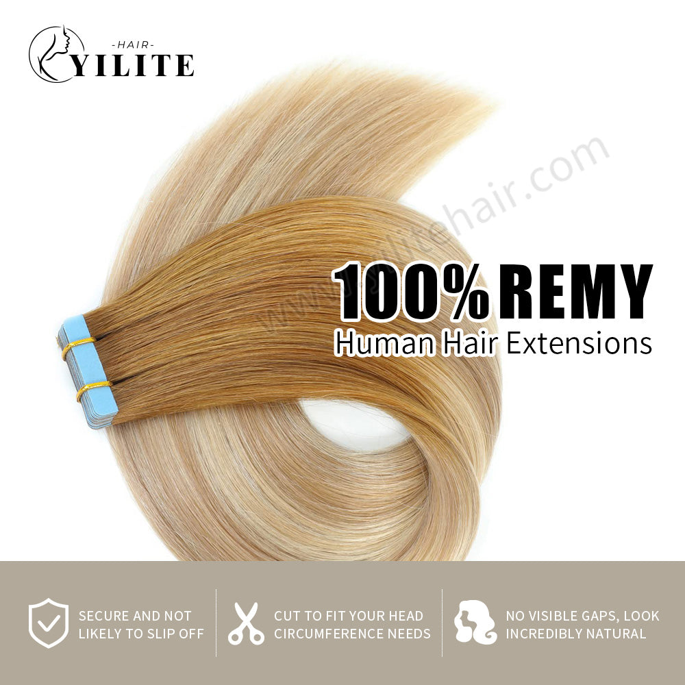 YILITE Tape In Hair Extensions 24Pcs Tape Ins Natural Remy Human Hair (#T8P18/60)