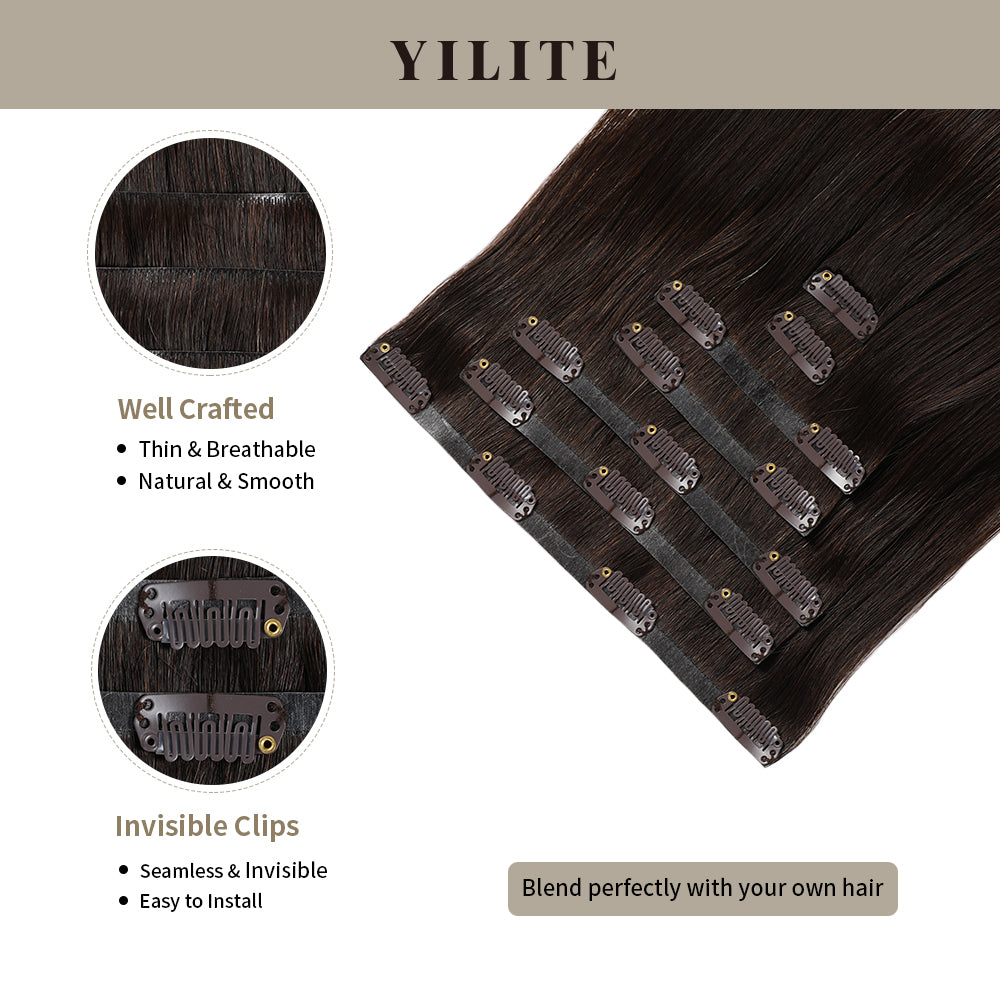 YILITE Seamless Injected Hand-Tied Invisible Clip-ins 7Pcs 16 Clips Virgin Human Hair (#2)