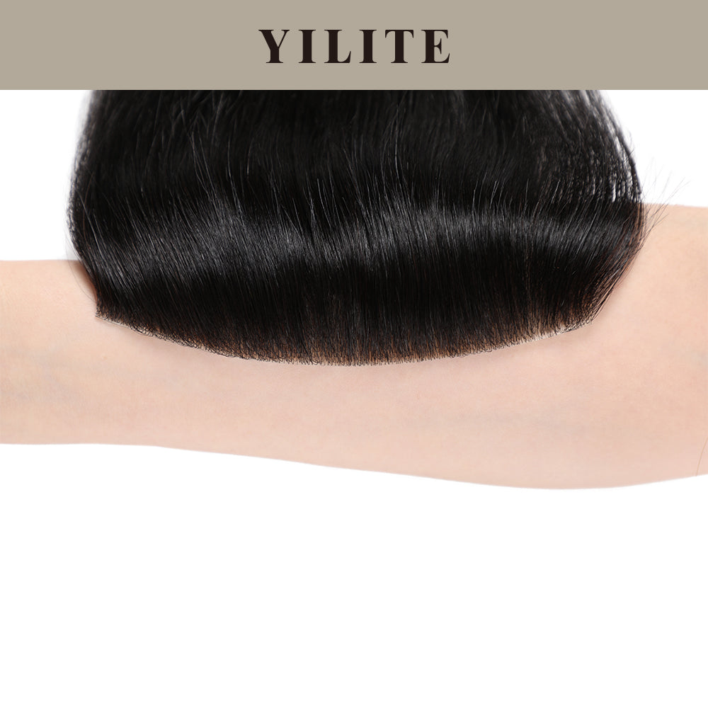 YILITE Seamless Hair Patch 7×15 cm Injected Hand-Tied Invisible Remy Human Hair Natural black