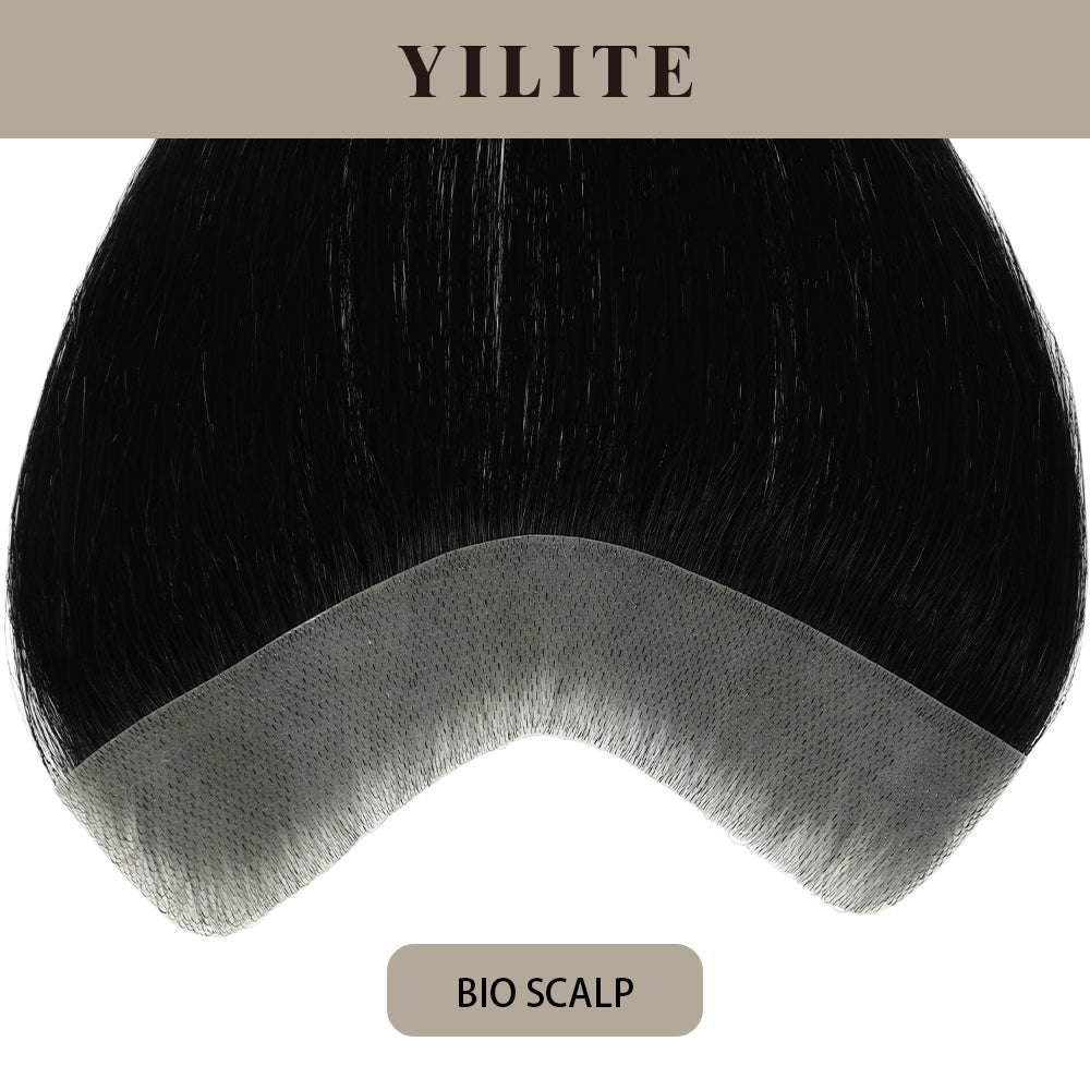 YILITE Seamless Hair Patch 3×16 cm Injected Hand-Tied Invisible Remy Human Hair #1 Jet Black